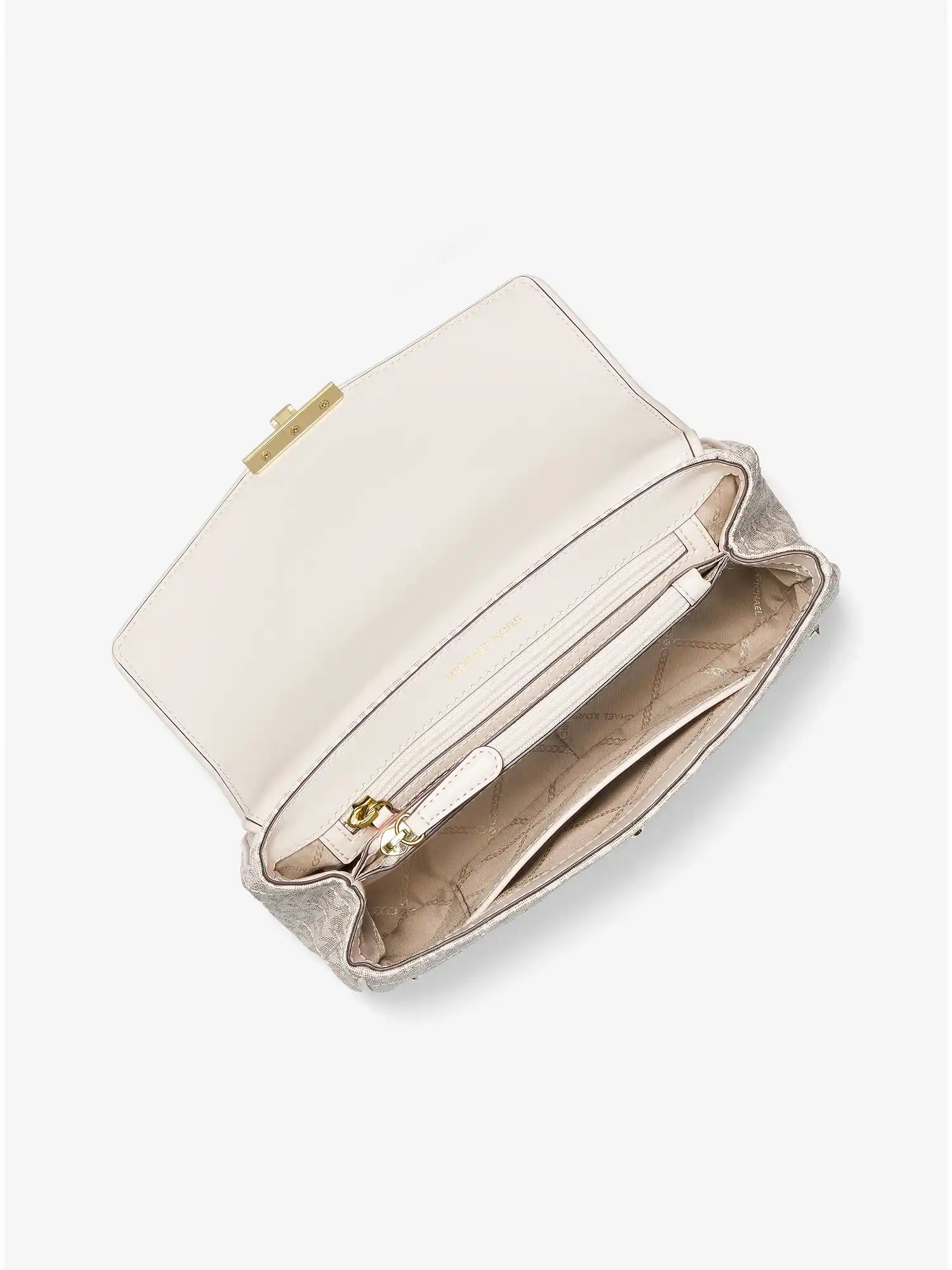 SoHo Large Patchwork Signature Logo Shoulder Bag Vanilla Combo