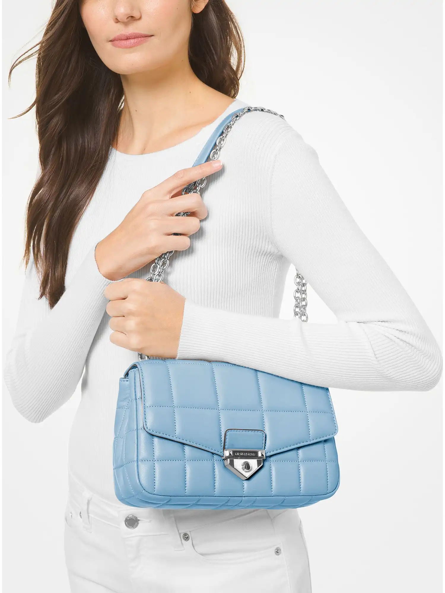 SoHo Large Quilted Leather Shoulder Bag Chambray