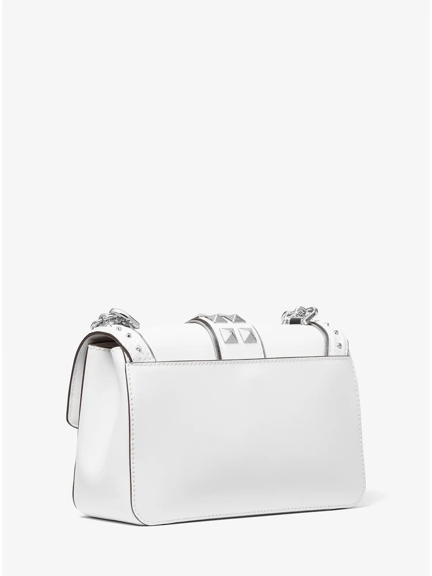 SoHo Large Studded Leather Shoulder Bag Optic White