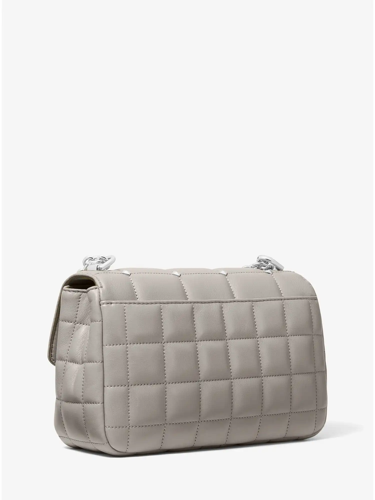 SoHo Large Studded Quilted Leather Shoulder Bag Pearl Grey
