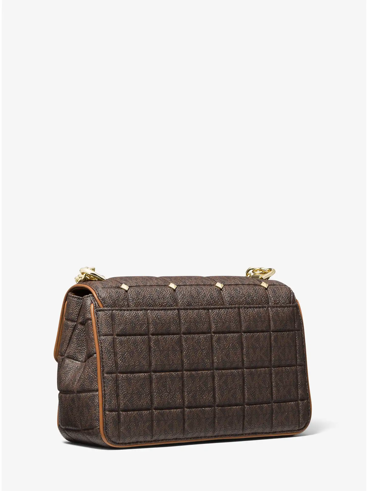 SoHo Large Studded Quilted Signature Logo Shoulder Bag Brn Acorn