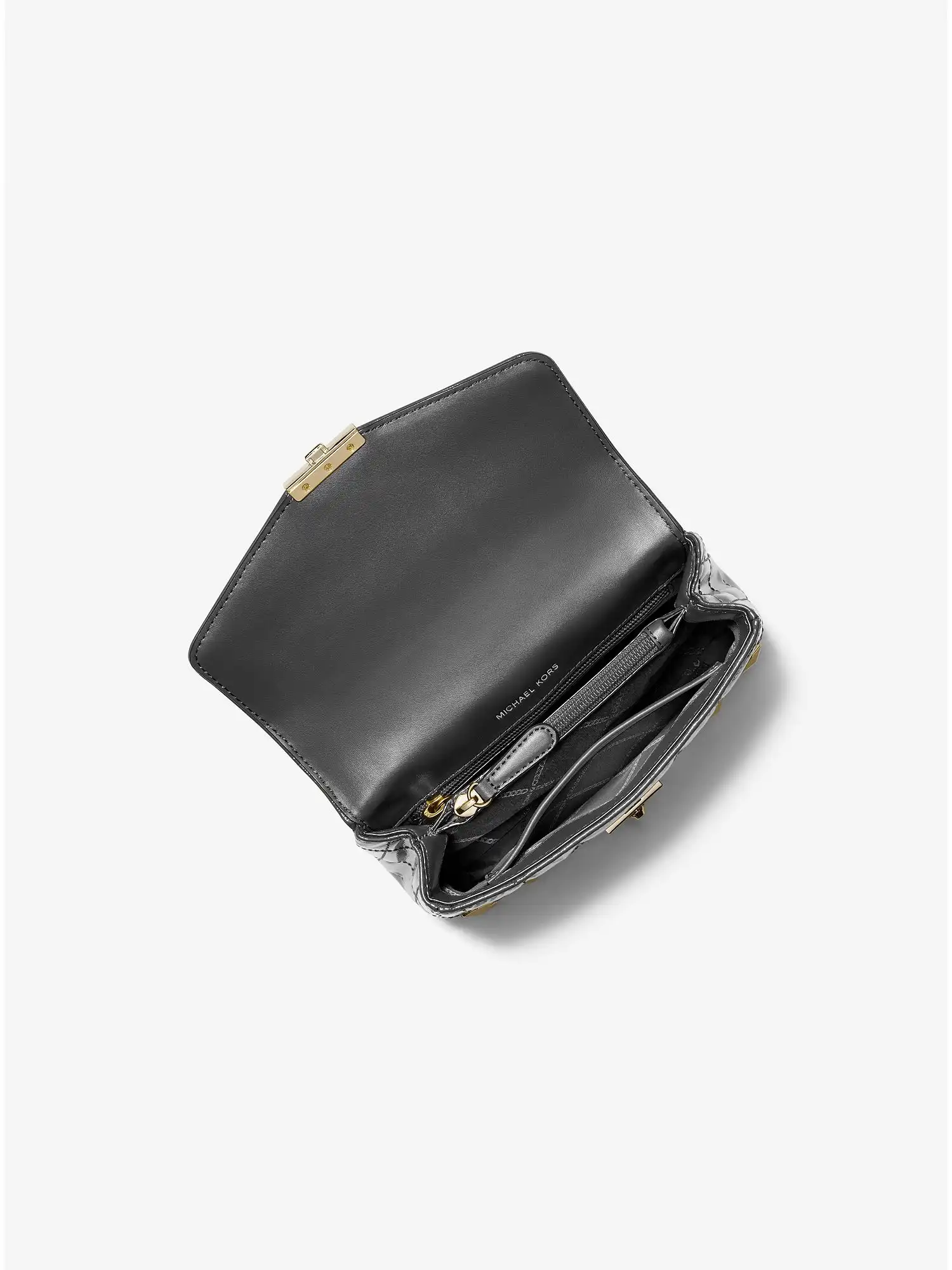 SoHo Small Studded Quilted Patent Leather Shoulder Bag Black