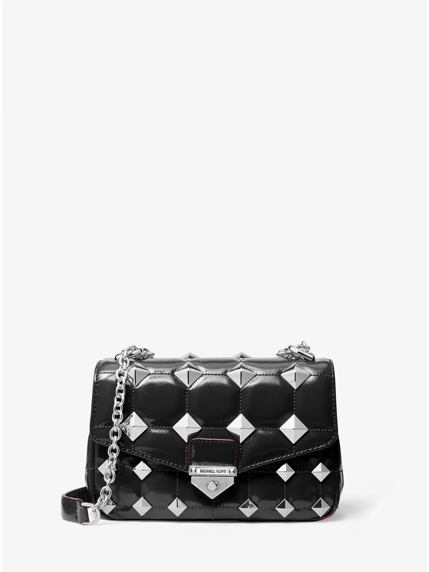 Soho Small Studded Quilted Patent Leather Shoulder Bag Black
