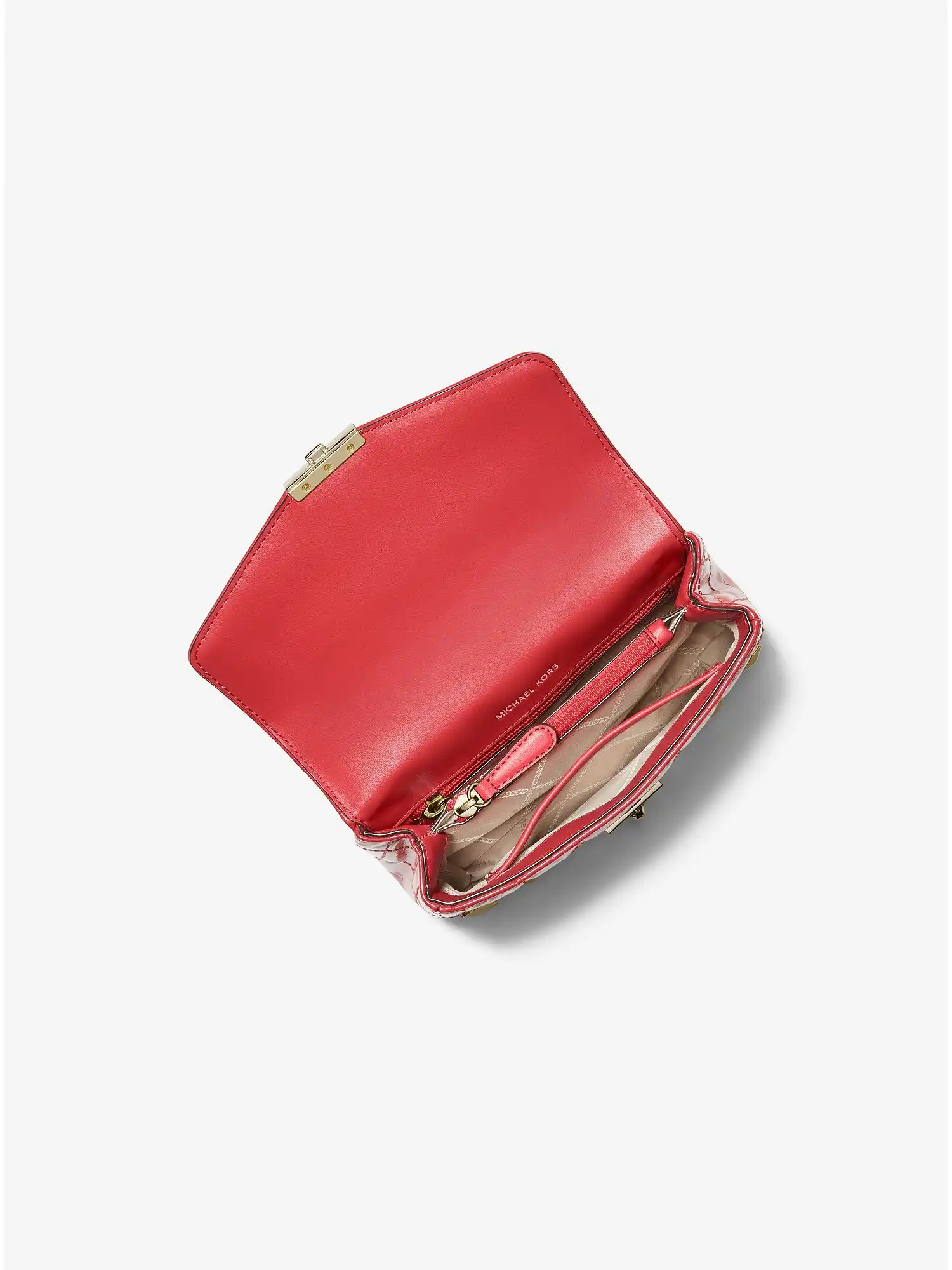 SoHo Small Studded Quilted Patent Leather Shoulder Bag Crimson