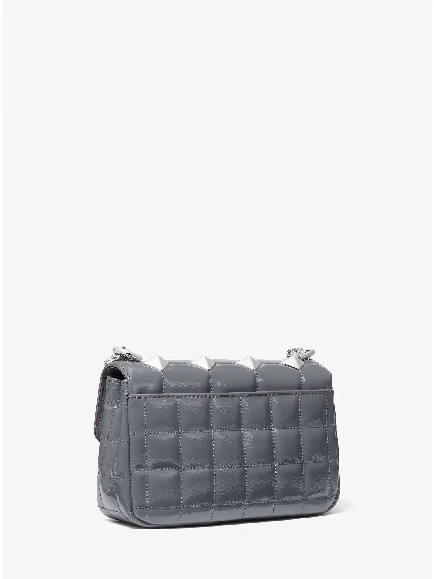Soho Small Studded Quilted Patent Leather Shoulder Bag Heather Grey