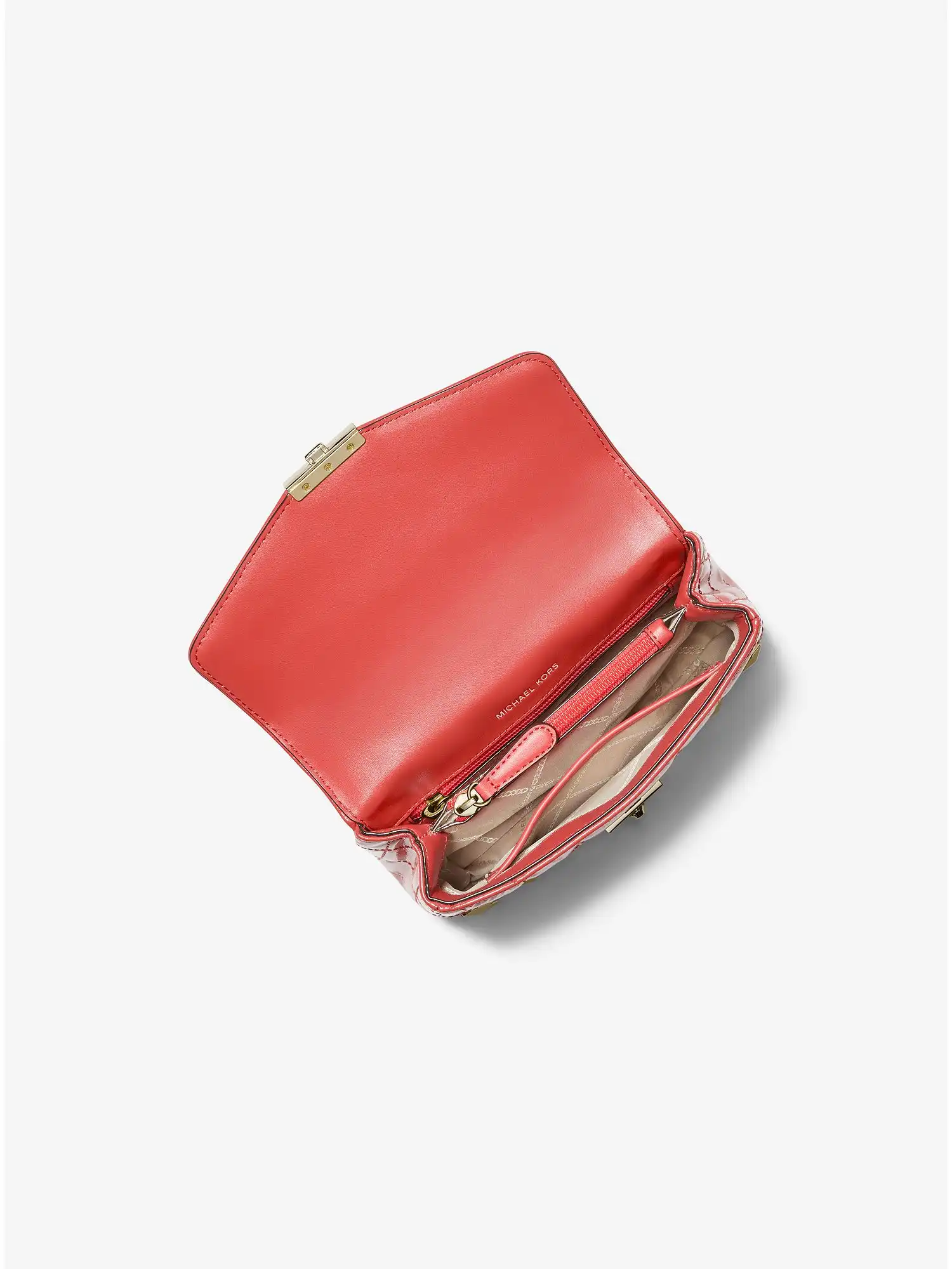 SoHo Small Studded Quilted Patent Leather Shoulder Bag Sangria