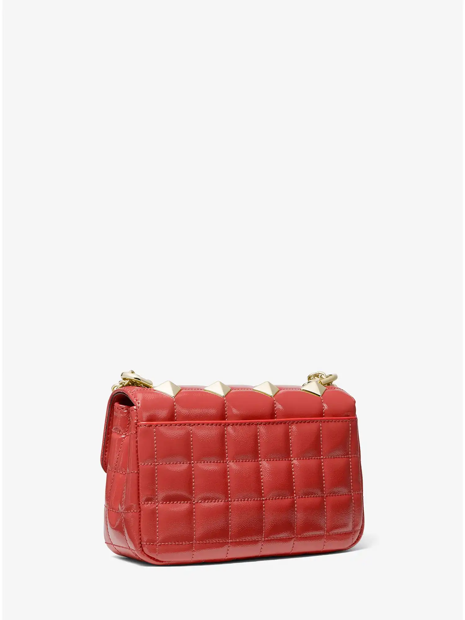 SoHo Small Studded Quilted Patent Leather Shoulder Bag Sangria