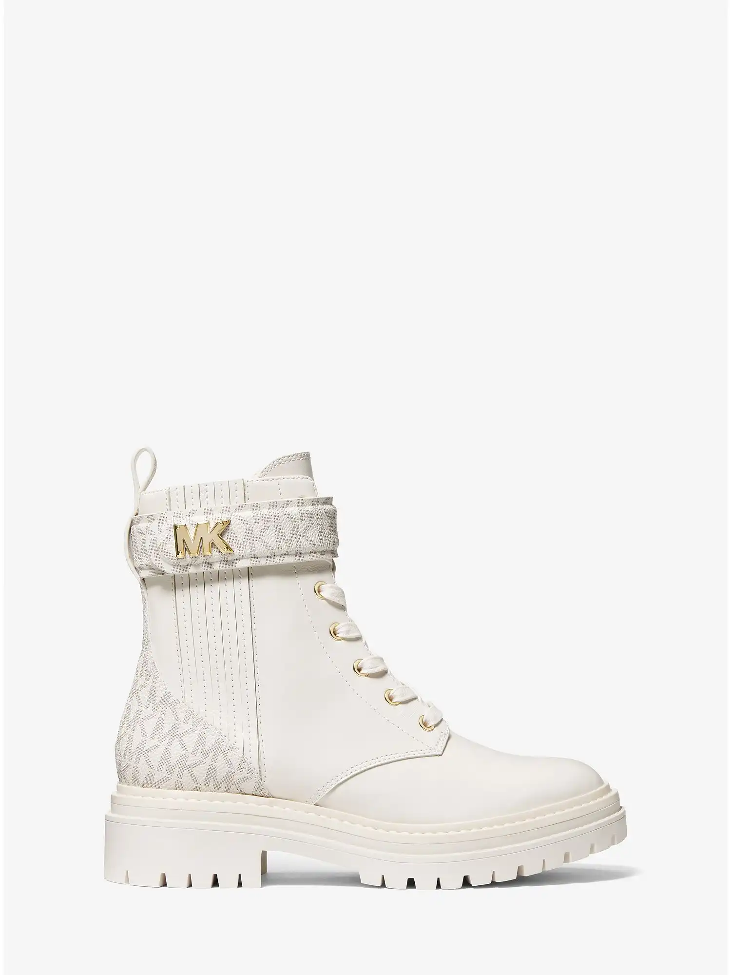 Stark Logo and Leather Combat Boot Cream