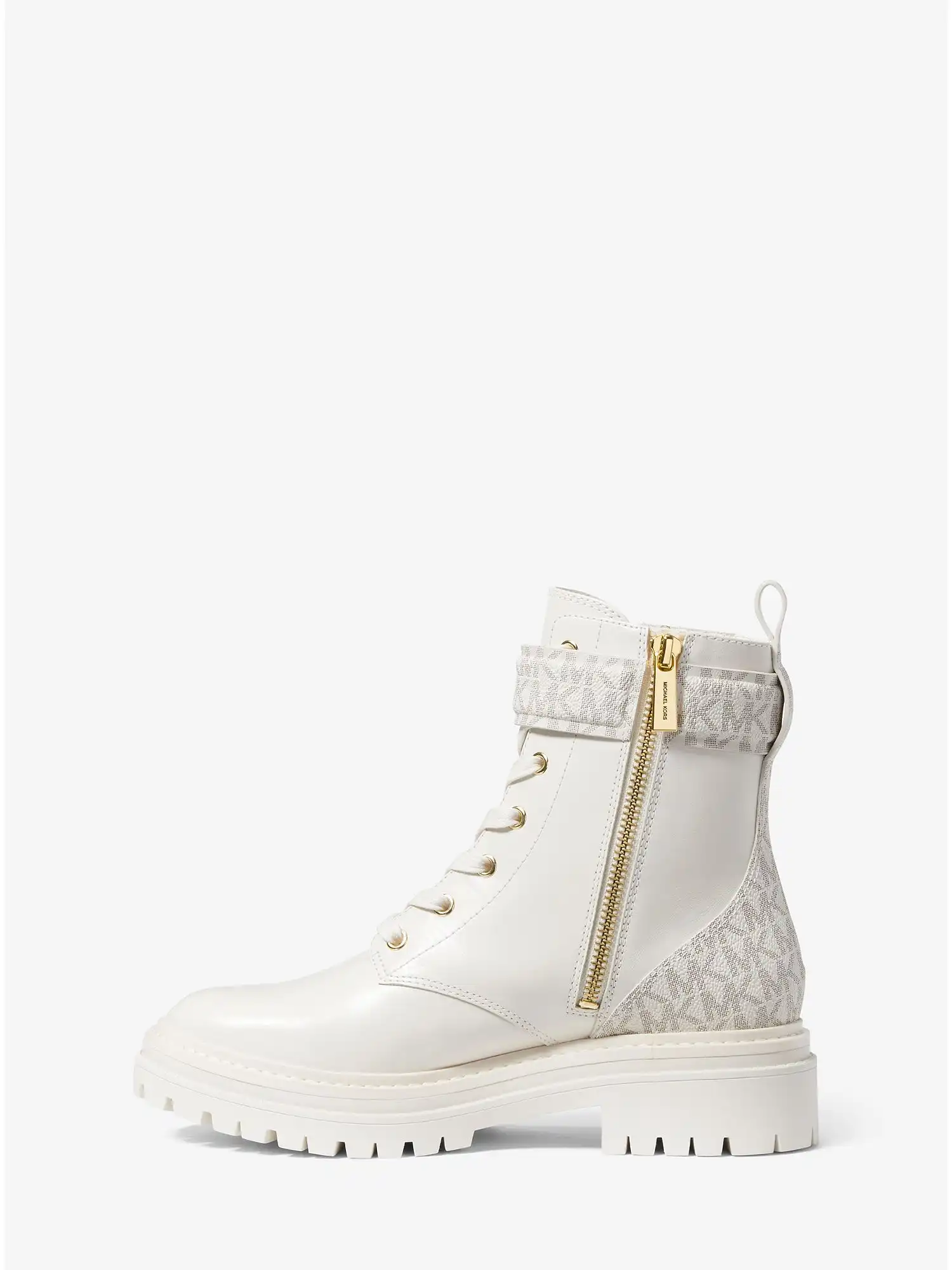 Stark Logo and Leather Combat Boot Cream