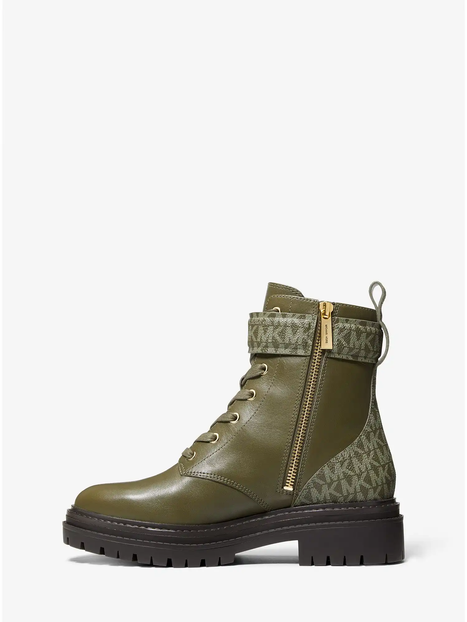 Stark Logo and Leather Combat Boot Olive