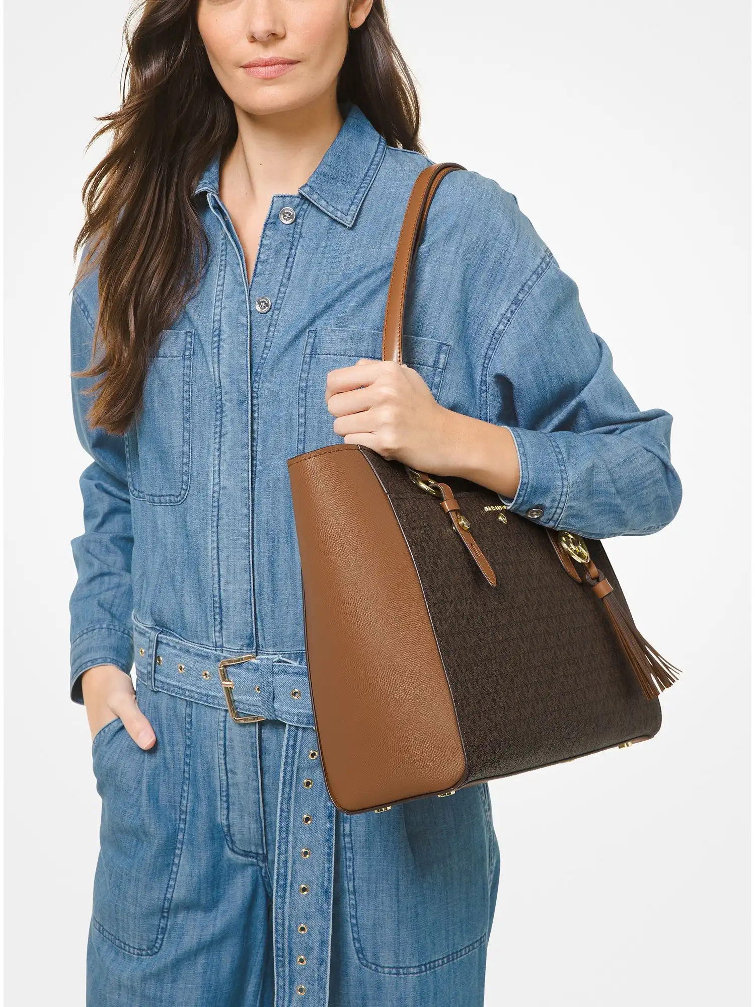 Sullivan Large Logo and Leather Tote Bag Brn Acorn