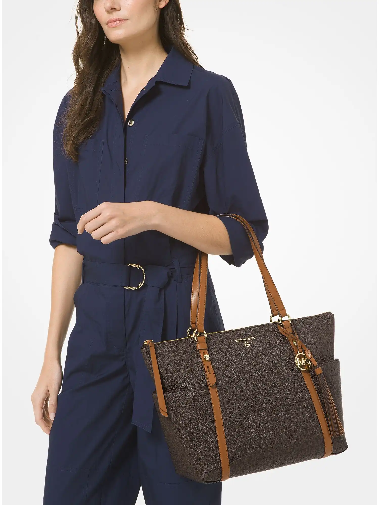 Sullivan Large Logo Top-Zip Tote Bag Brn Acorn
