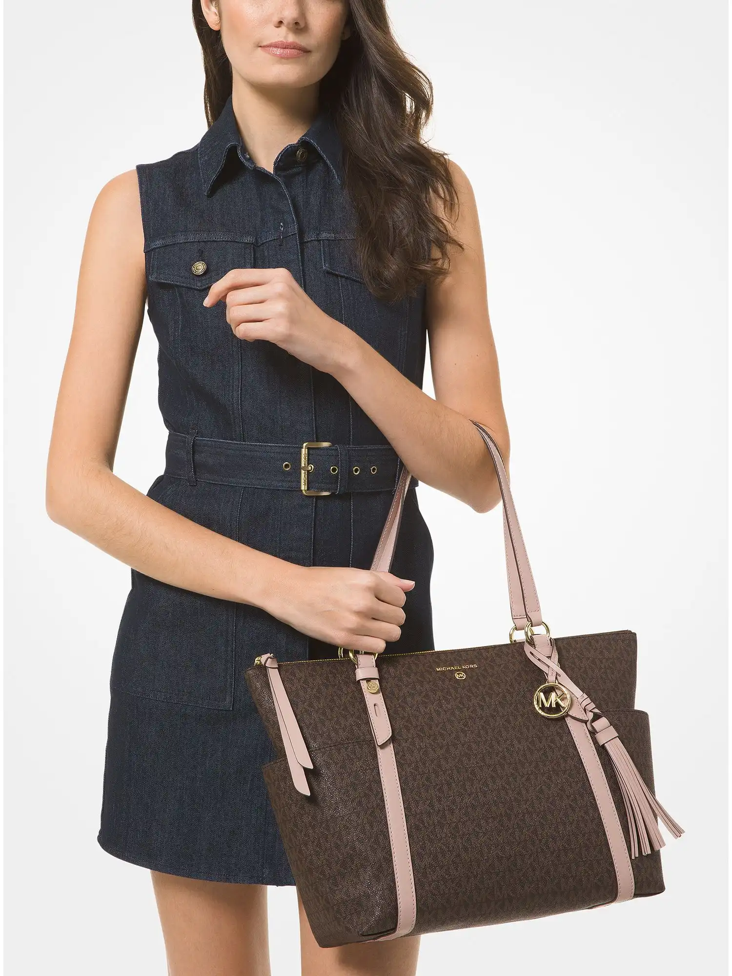 Sullivan Large Logo Top-Zip Tote Bag Brn Sftpink