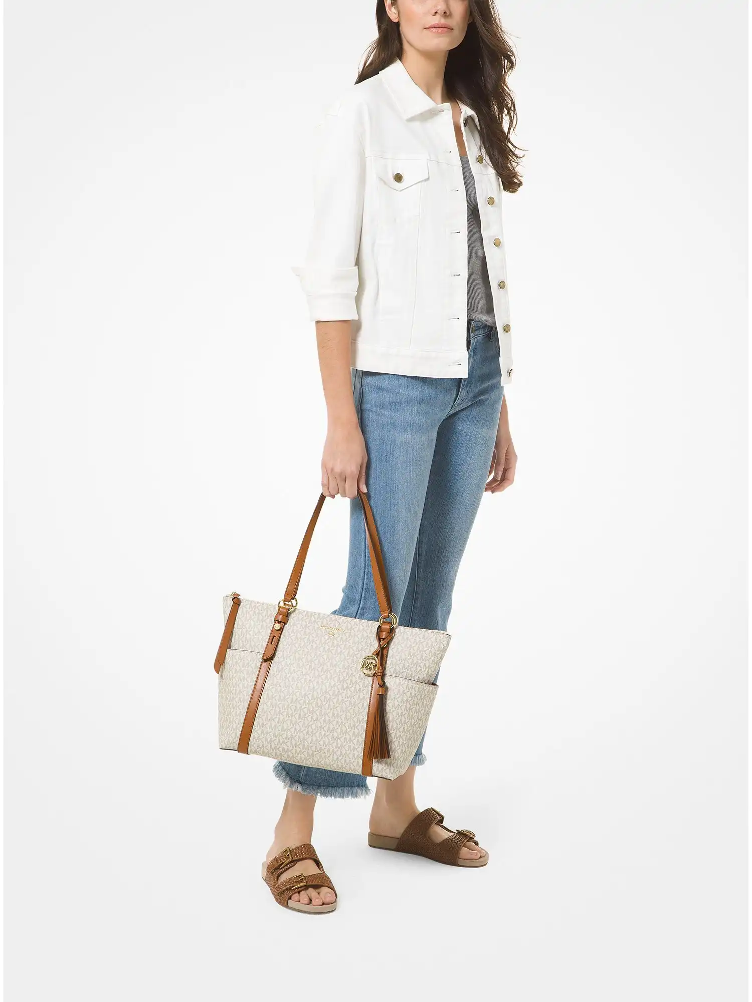 Sullivan Large Logo Top-Zip Tote Bag Vanilla Acorn