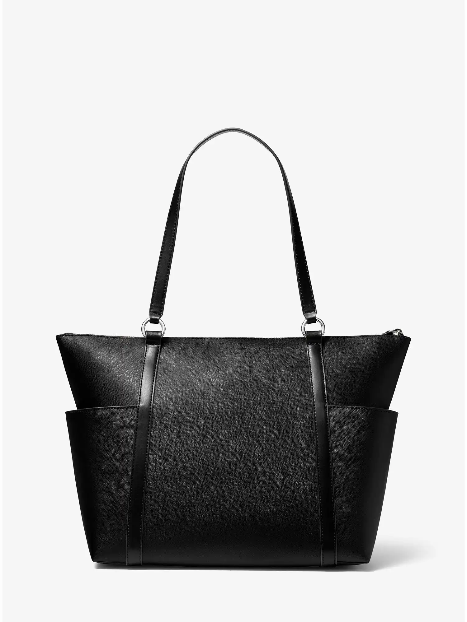 Sullivan Large Saffiano Leather Top-Zip Tote Bag Black