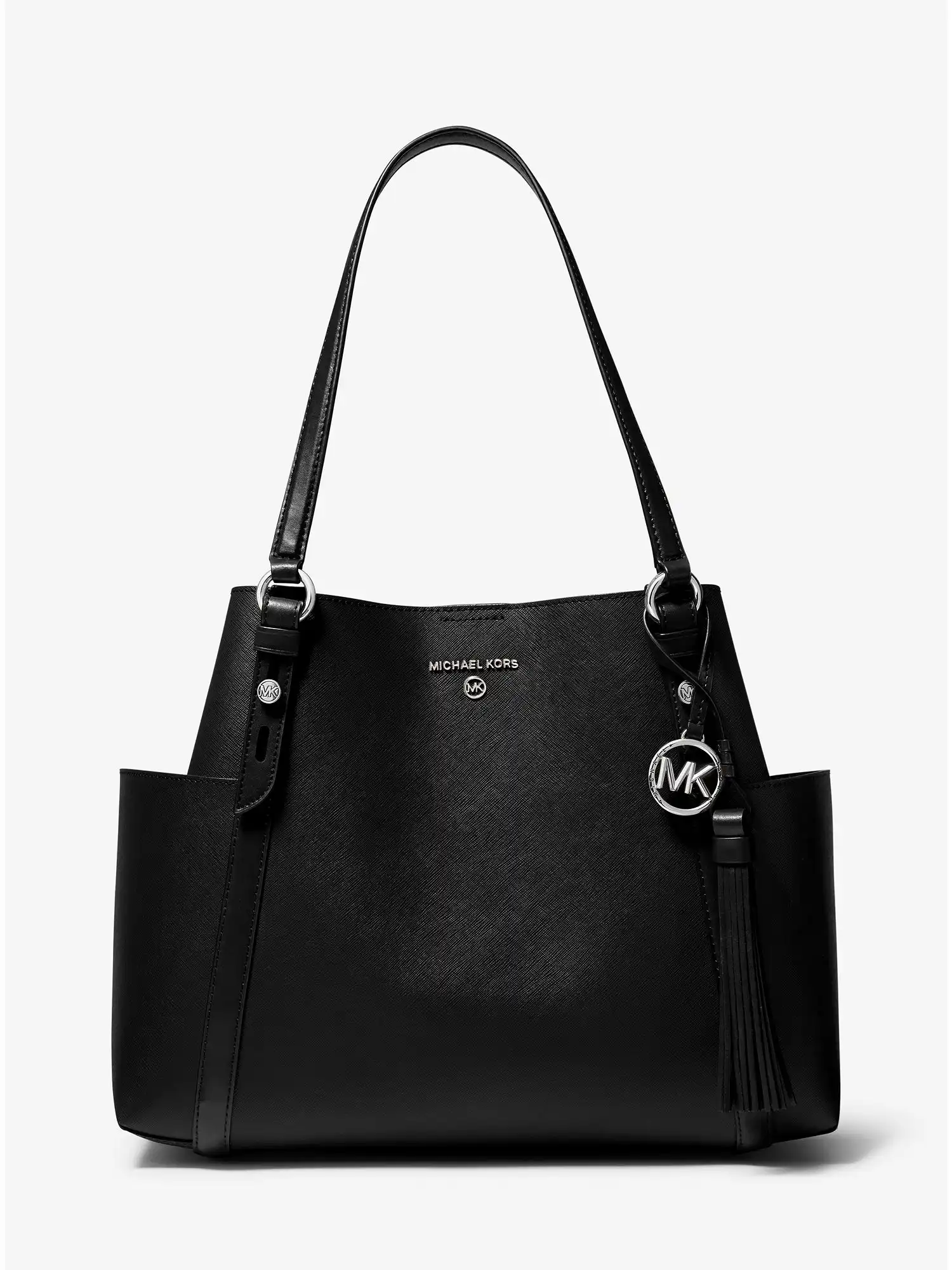 Sullivan Large Saffiano Leather Tote Bag Black Grey