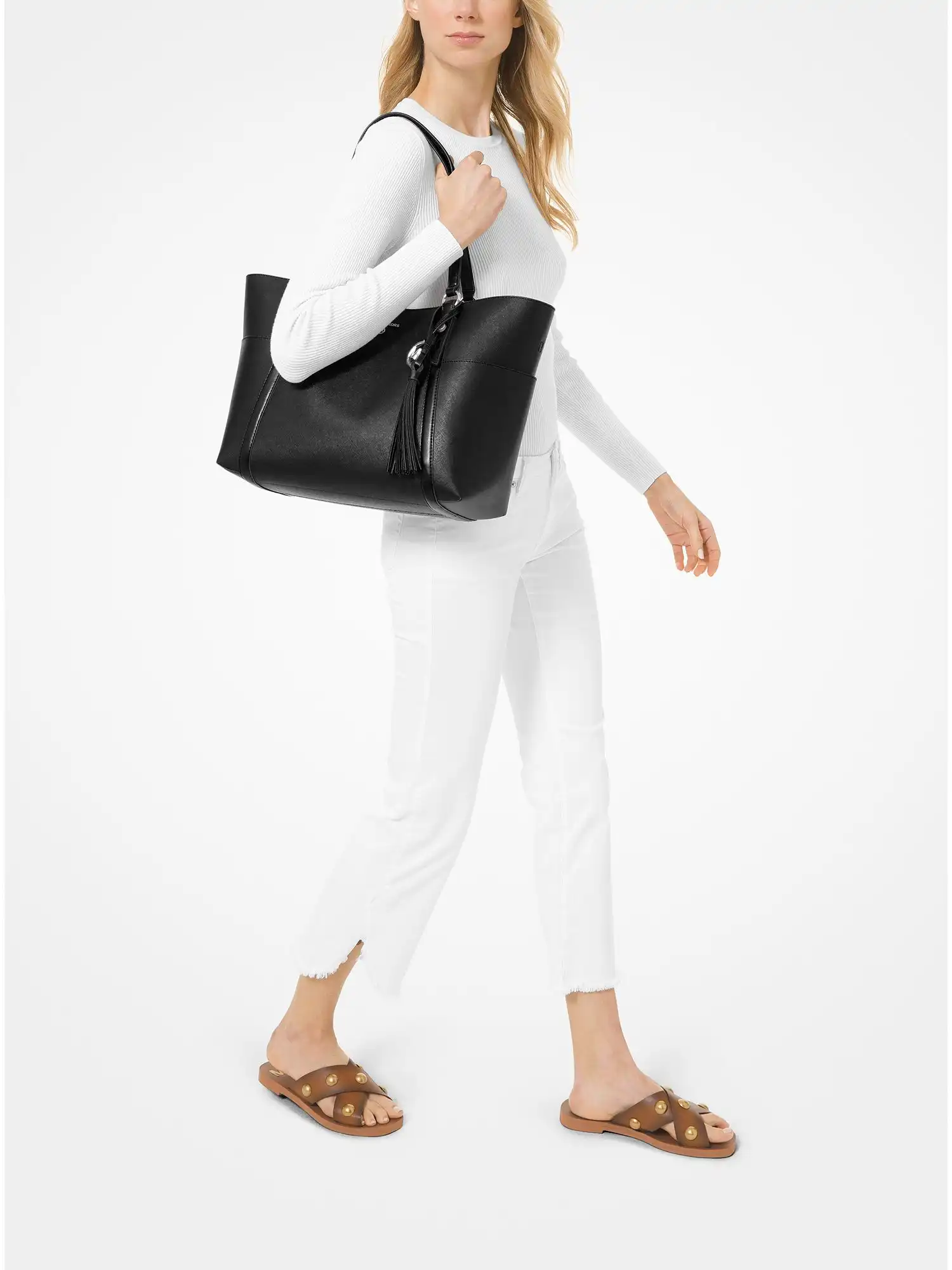 Sullivan Large Saffiano Leather Tote Bag Black Grey