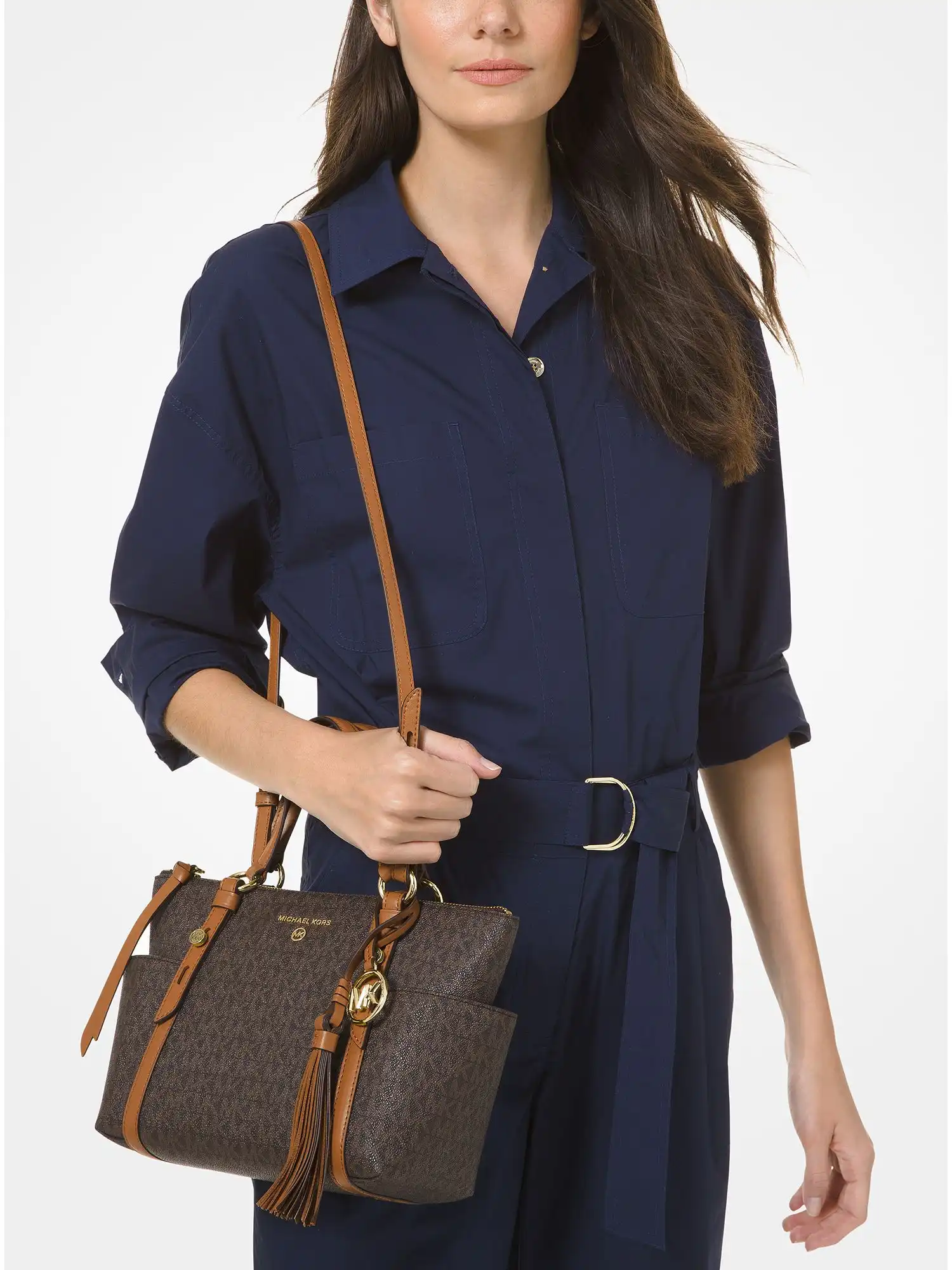 Sullivan Small Logo Top-Zip Tote Bag Brn Acorn