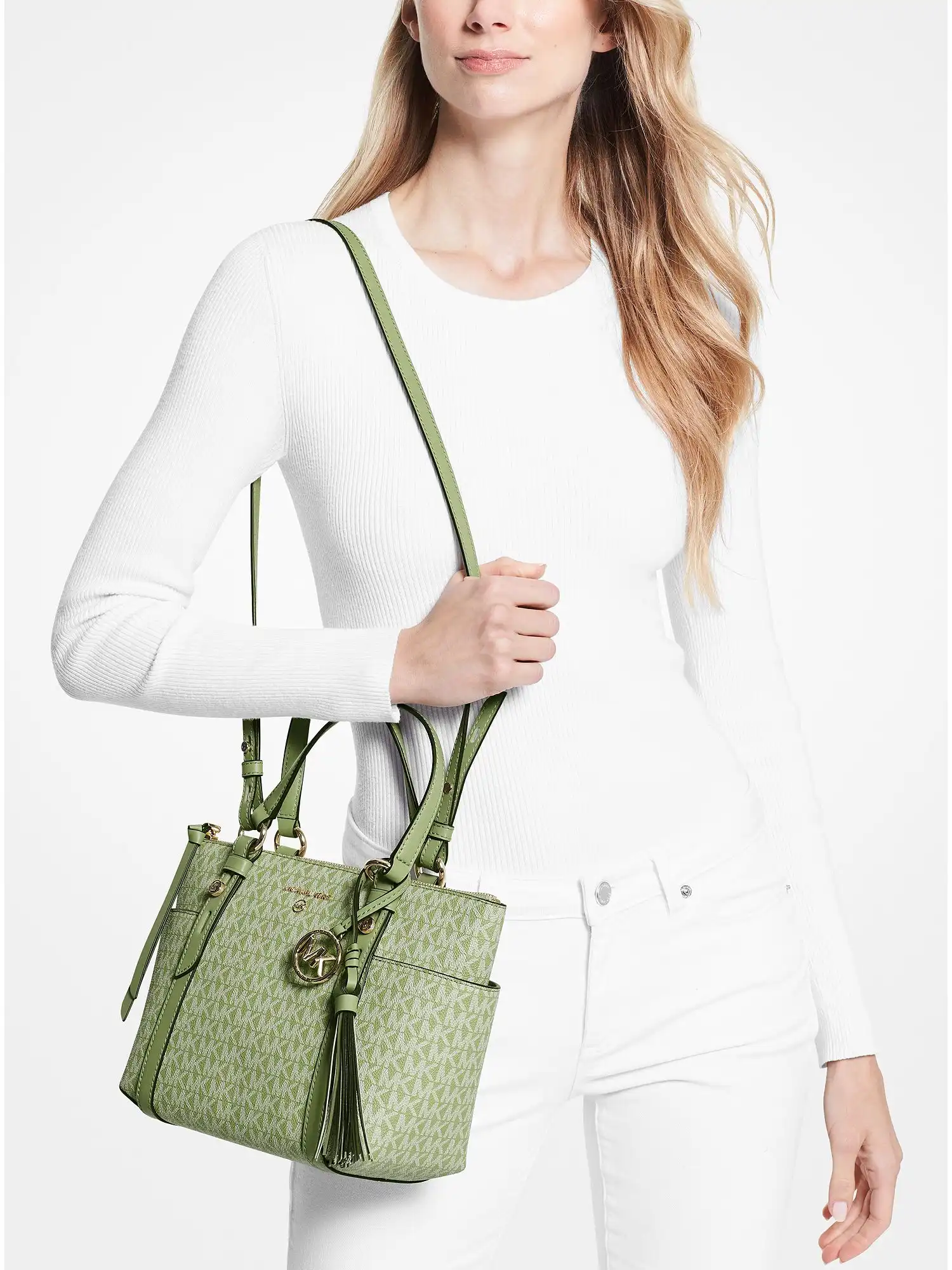 Sullivan Small Logo Top-Zip Tote Bag Light Sage