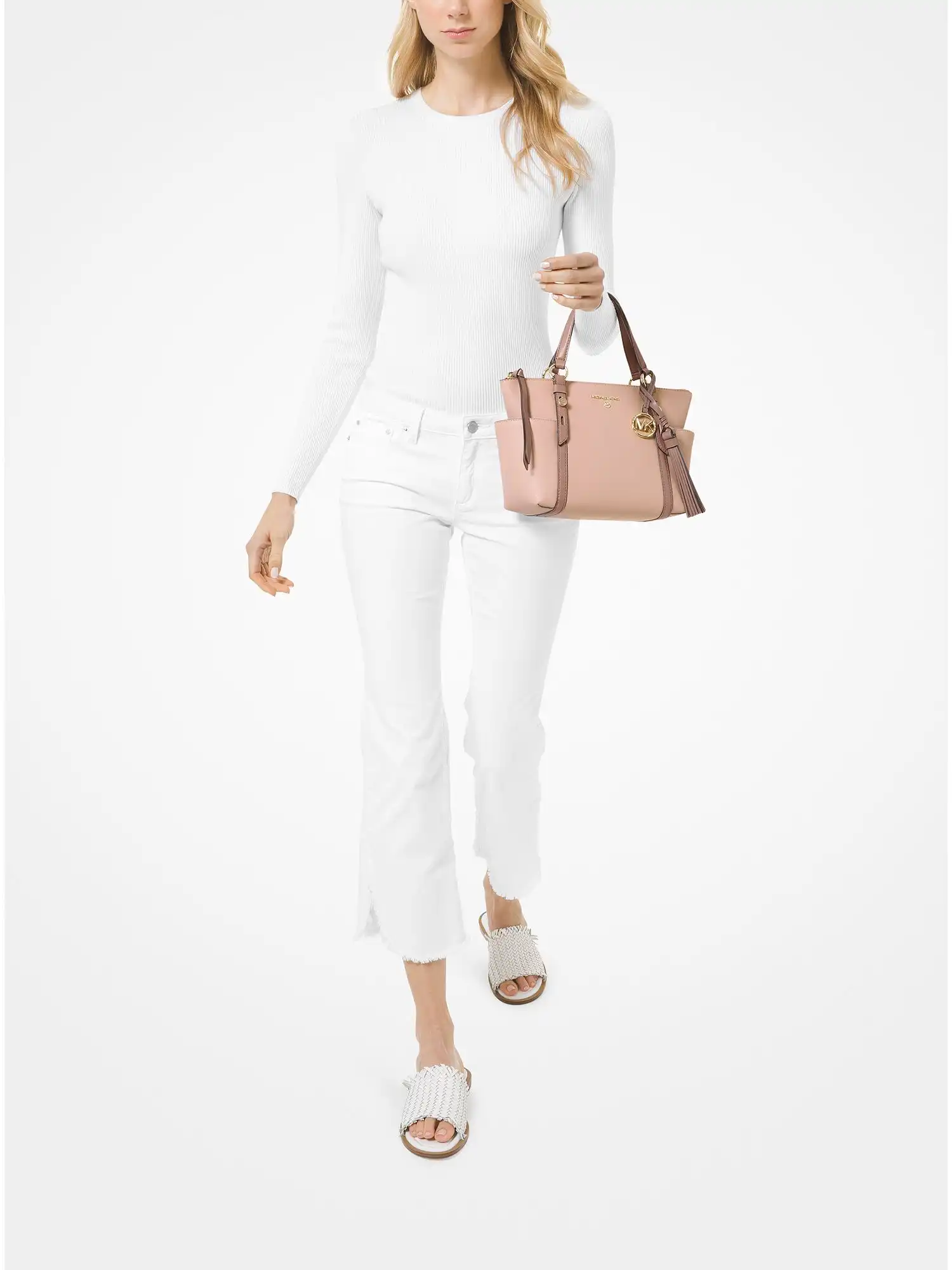 Sullivan Small Two-Tone Saffiano Leather Top-Zip Tote Bag Sftpink Fawn