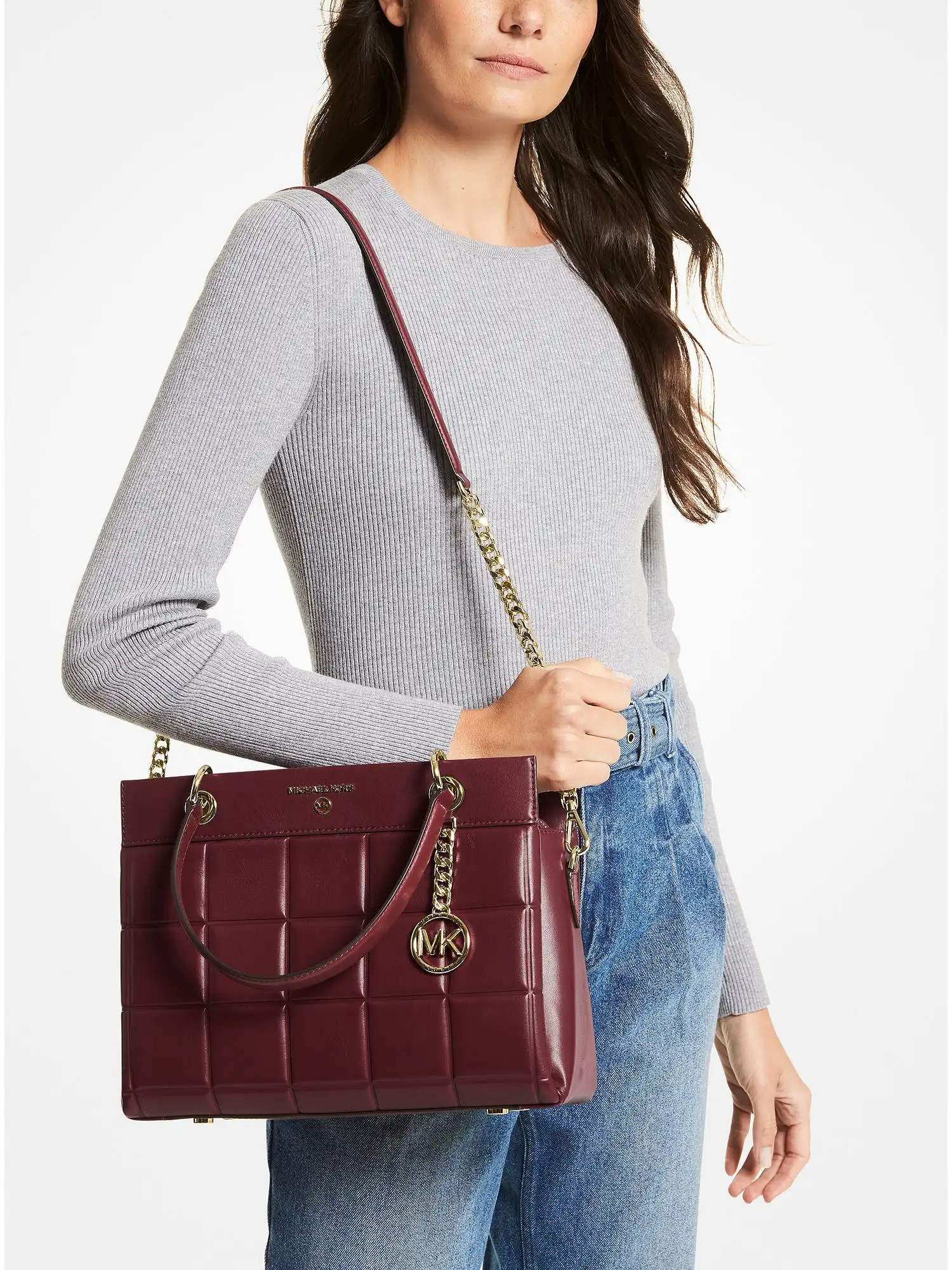 Susan Medium Quilted Leather Satchel Dk Berry