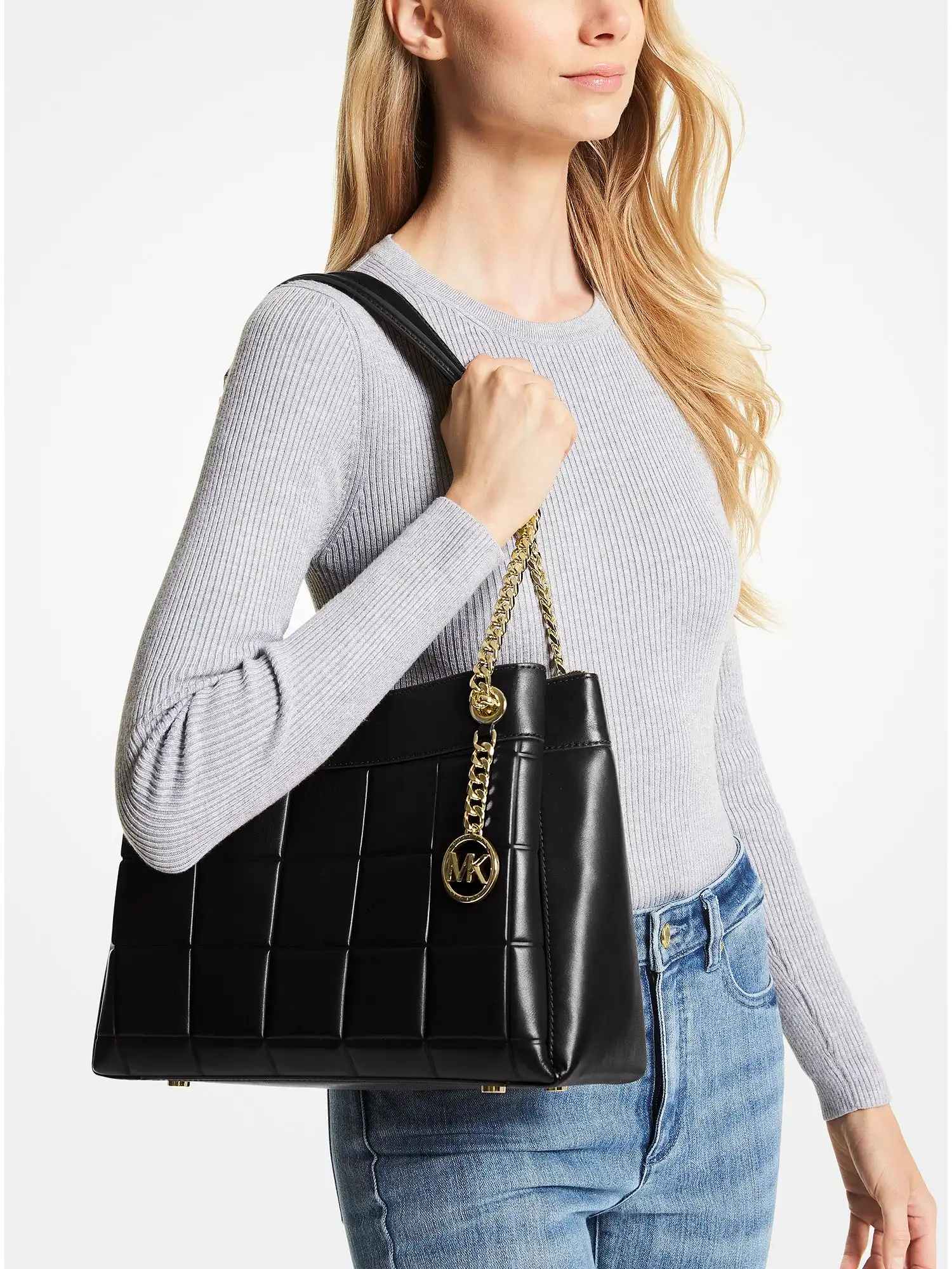 Susan Medium Quilted Leather Shoulder Bag Black