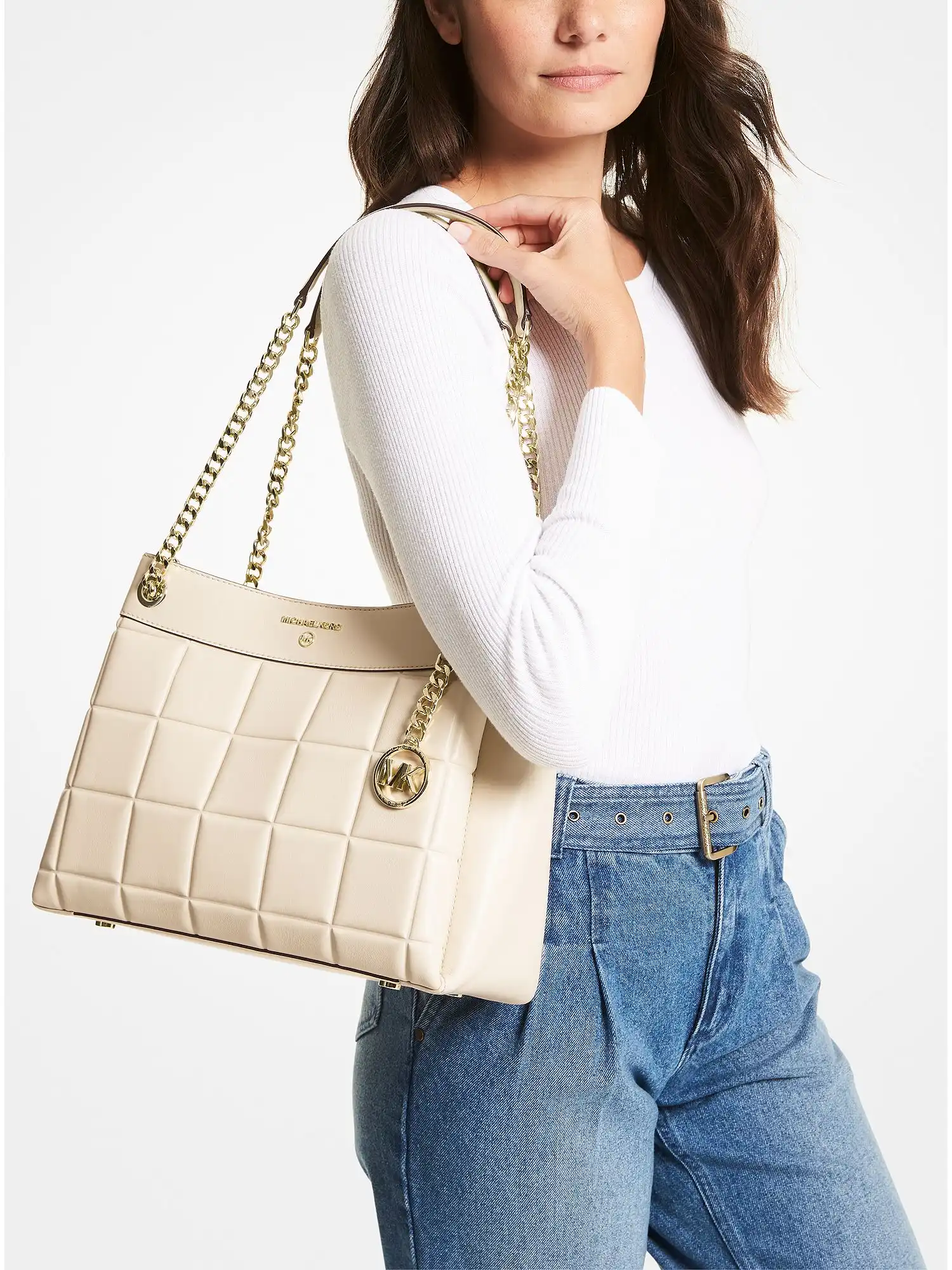 Susan Medium Quilted Leather Shoulder Bag Lt Cream