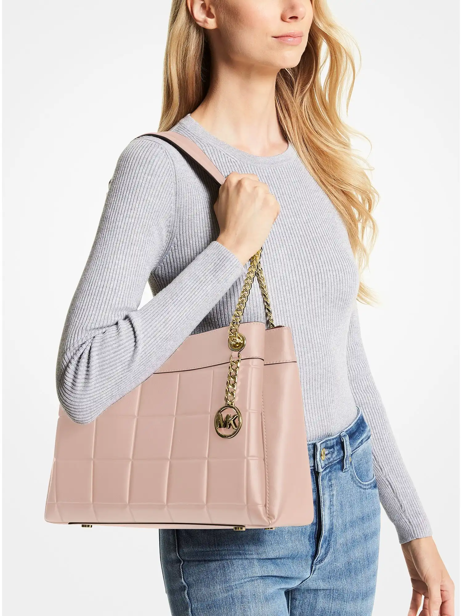 Susan Medium Quilted Leather Shoulder Bag Soft Pink