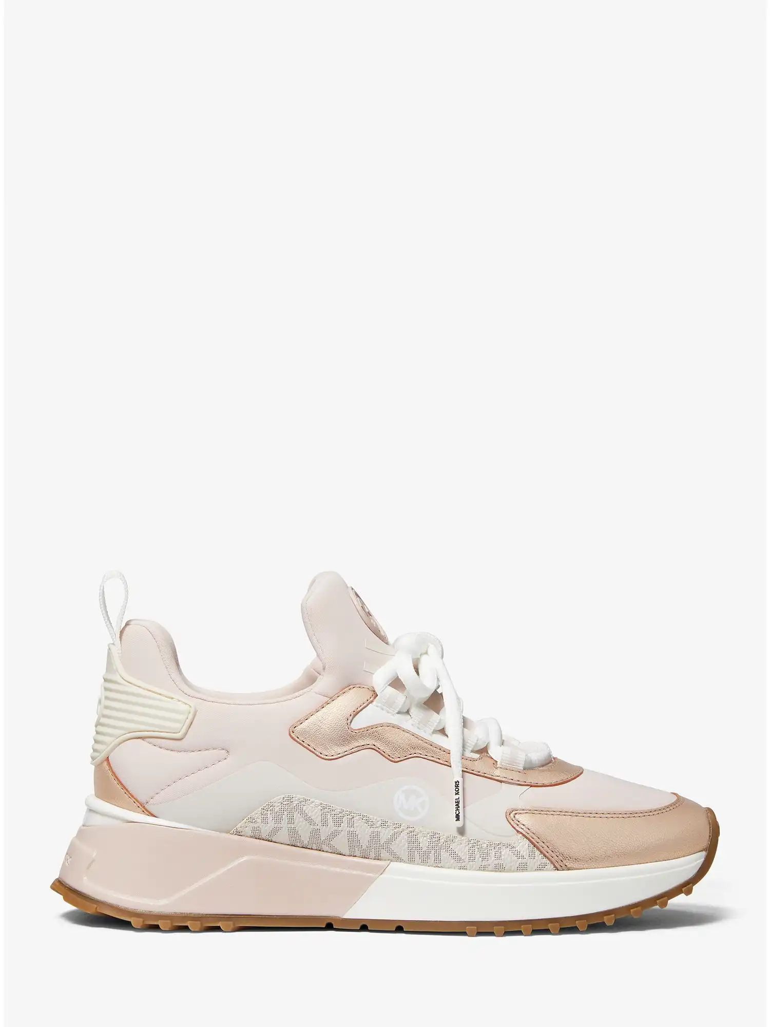 Theo Metallic Mixed-Media Trainer Soft Pink