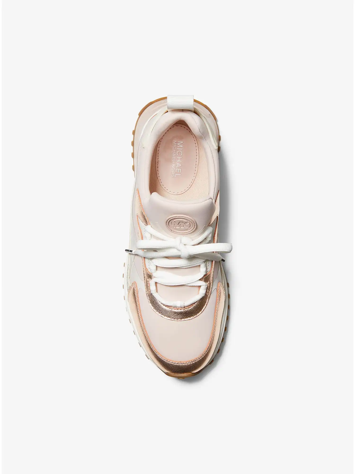 Theo Metallic Mixed-Media Trainer Soft Pink