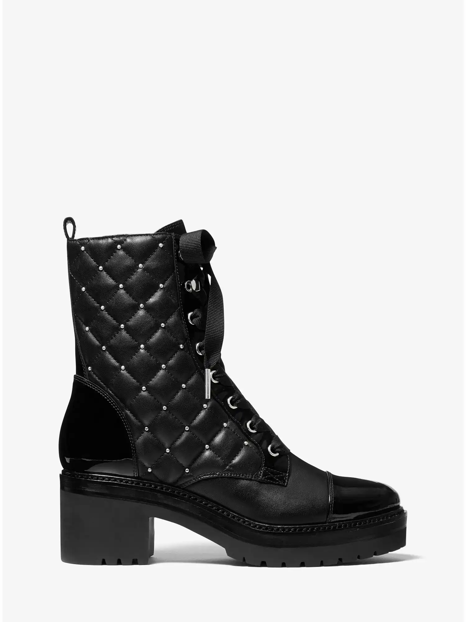 Tilda Quilted Leather Combat Boot Black