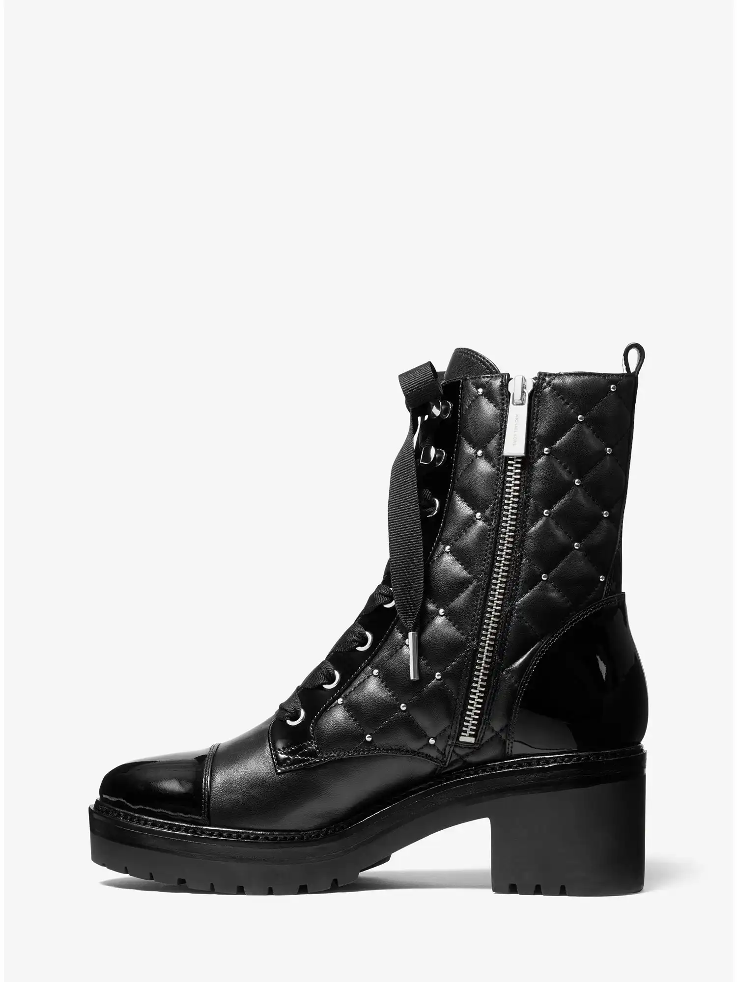 Tilda Quilted Leather Combat Boot Black