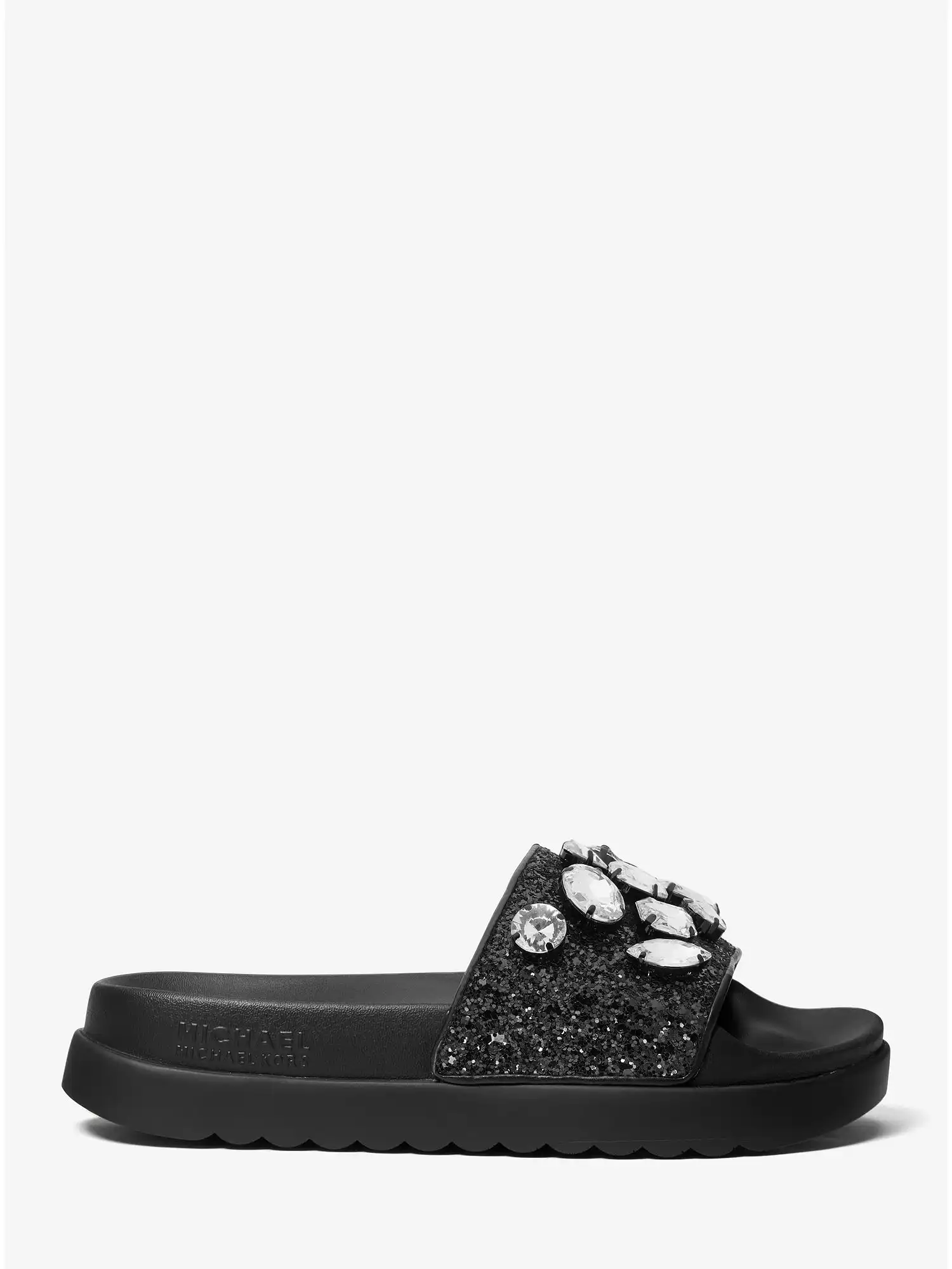 Tyra Jewel Embellished Glitter Slide Sandal Black