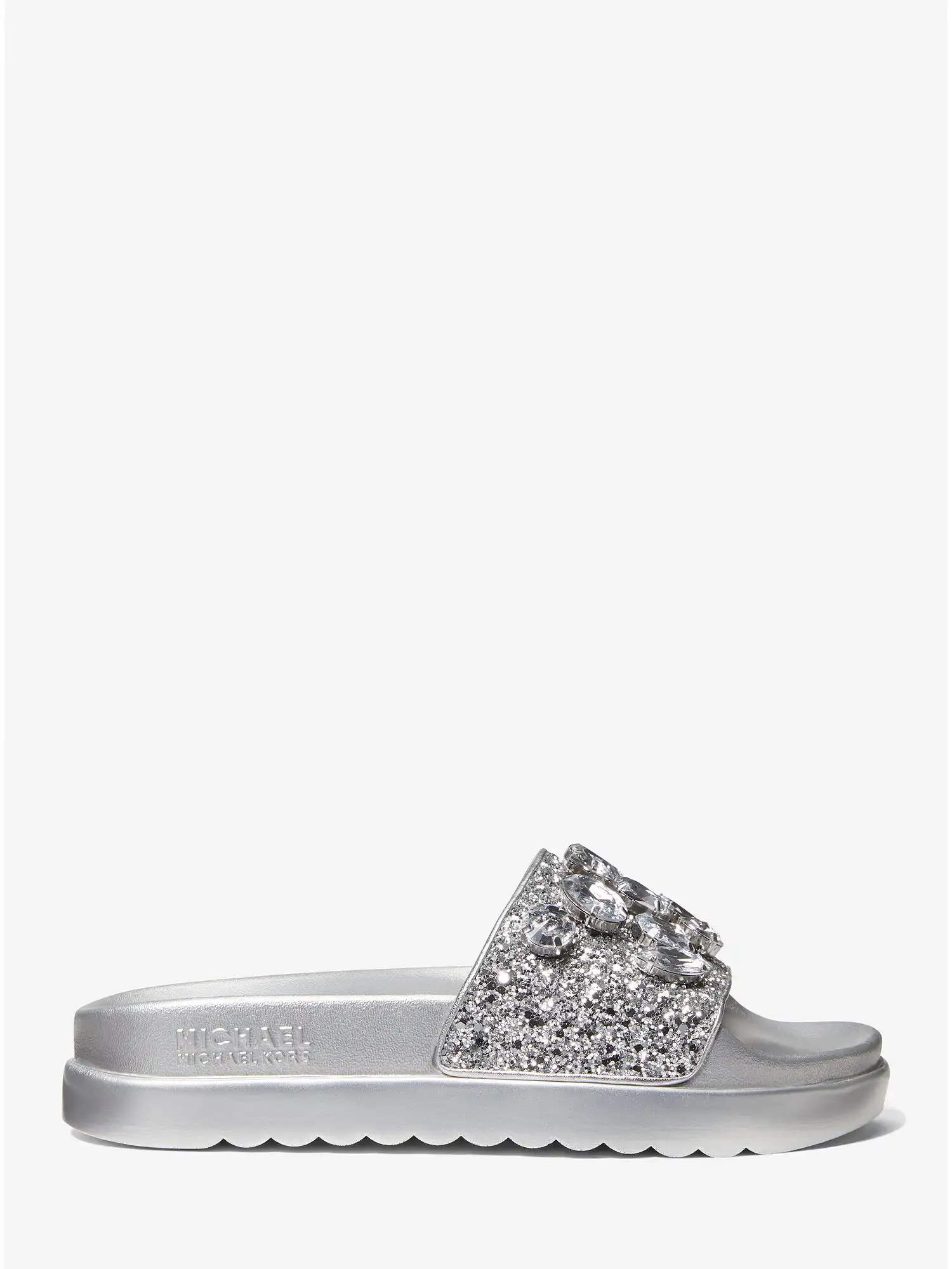 Tyra Jewel Embellished Glitter Slide Sandal Silver
