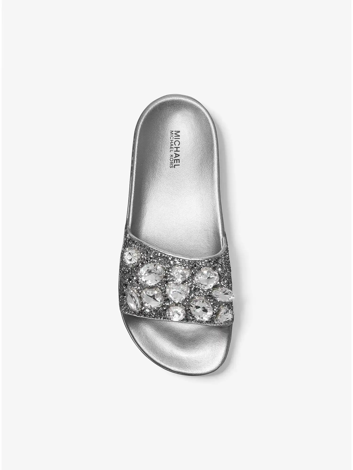 Tyra Jewel Embellished Glitter Slide Sandal Silver