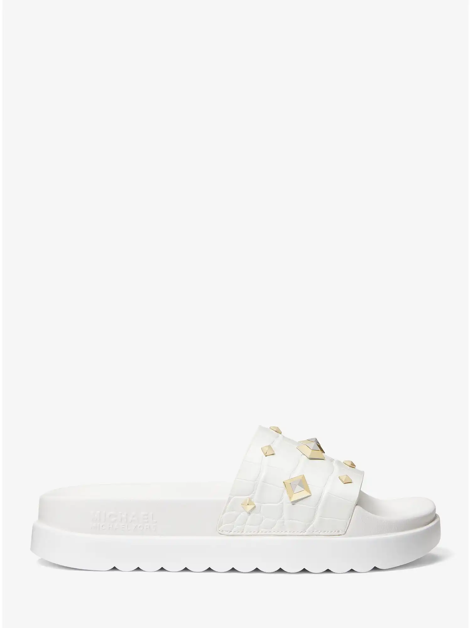 Tyra Studded Crocodile Embossed Slide Sandal Optic White
