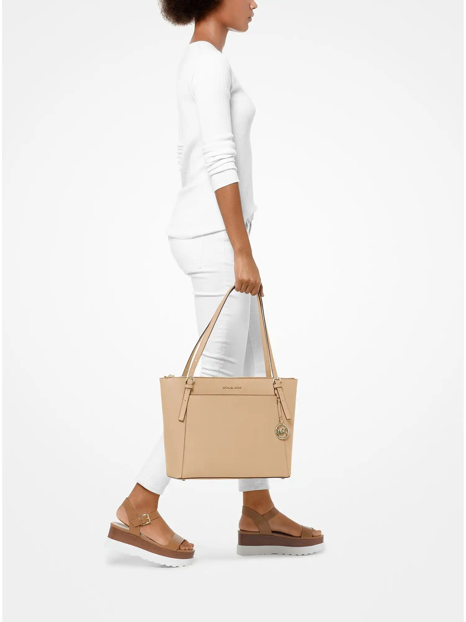 Voyager Large Saffiano Leather Tote Bag Camel