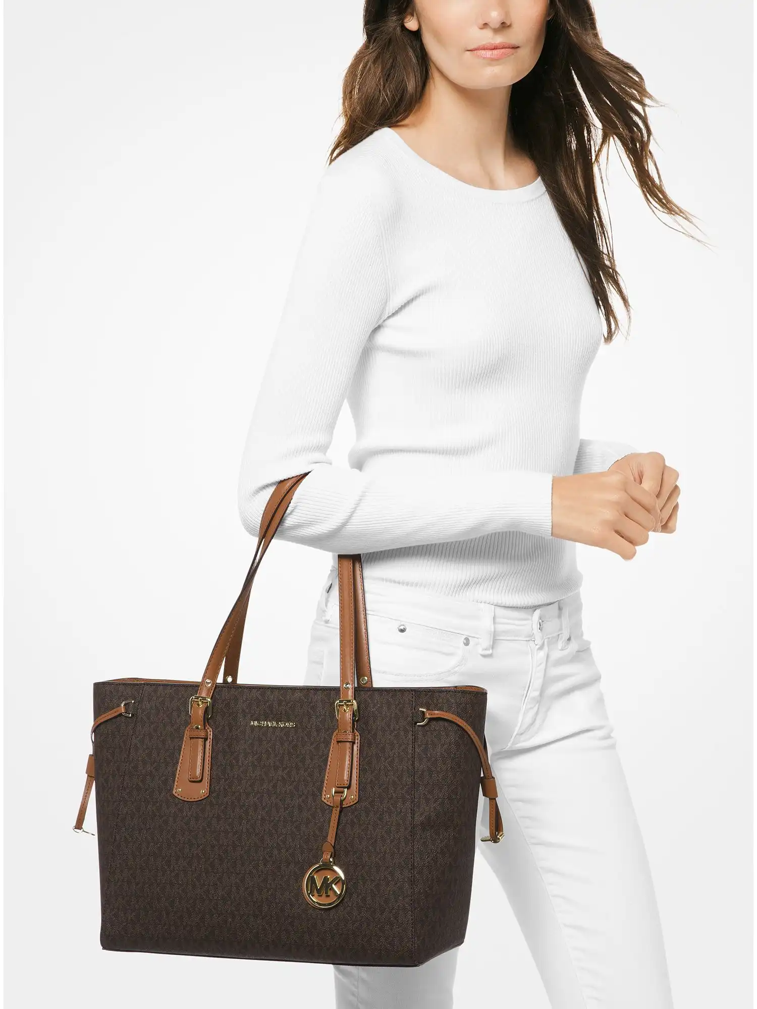 Voyager Medium Logo Tote Bag Brown