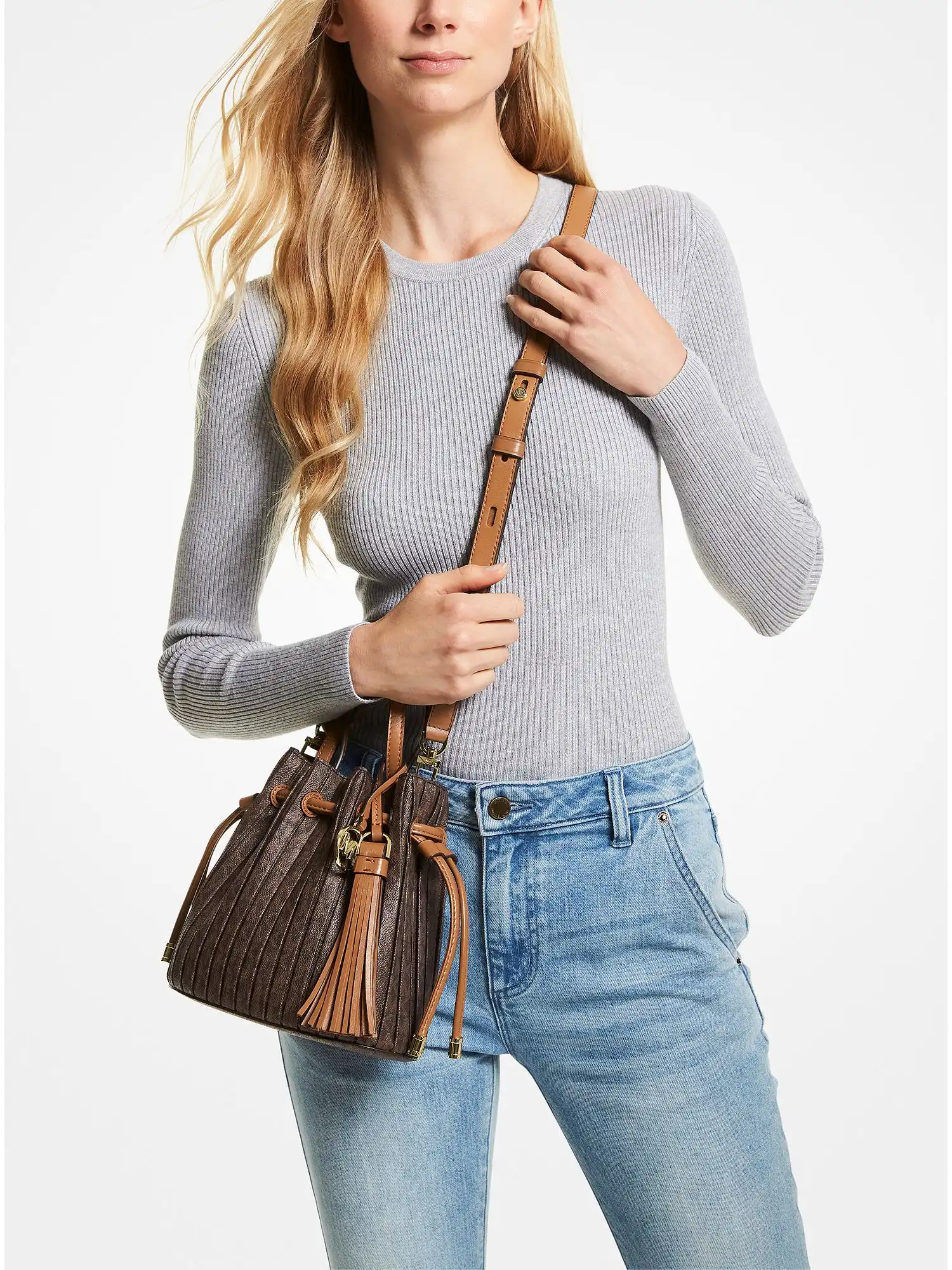 Willa Extra-Small Pleated Logo Tote Bag Brn Acorn