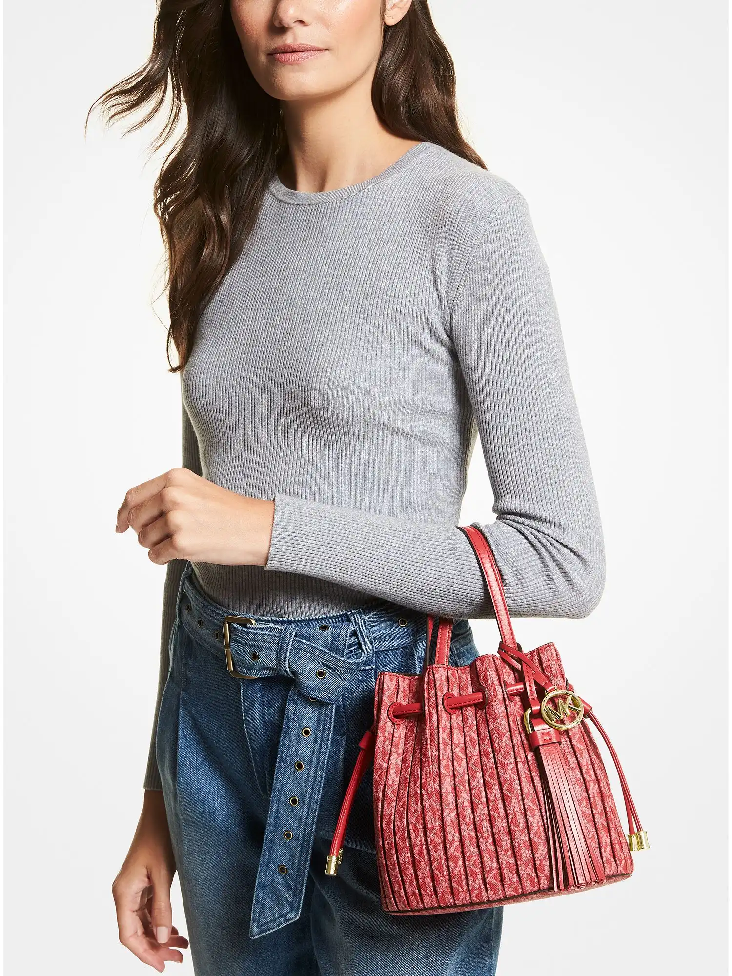 Willa Extra-Small Pleated Logo Tote Bag Crimson
