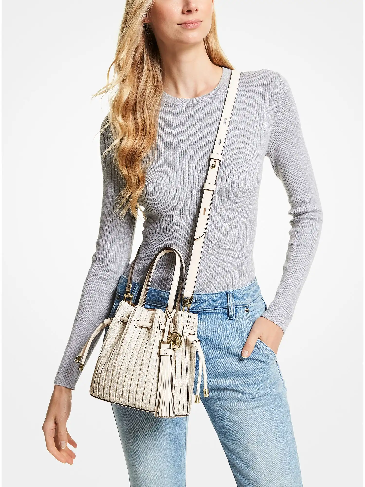 Willa Extra-Small Pleated Logo Tote Bag Van Cream